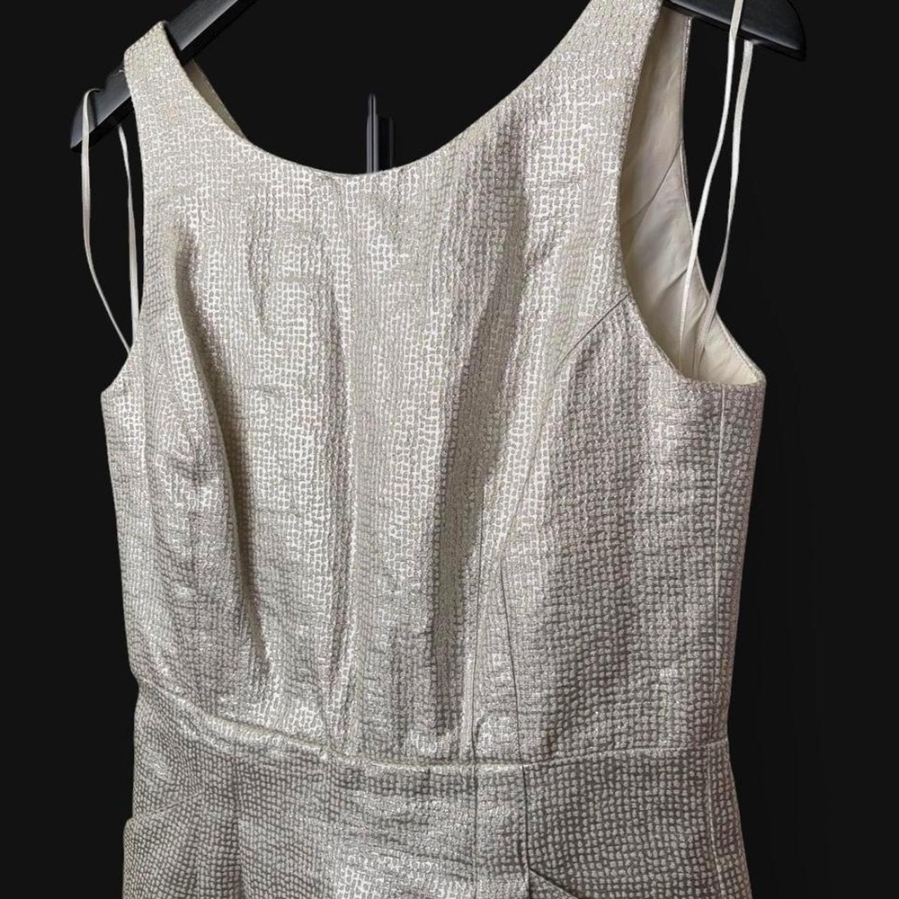 Dalia Silver Metallic Grid Mini Dress Womens 2 Lurex Cocktail Party Pockets